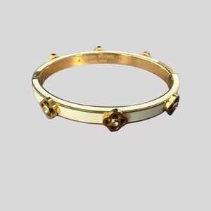 Henri Bendel Gold Tone Floral Bangle Bracelet with Crystal Accents - Chic